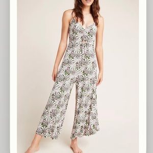 Anthropologie Floral Jumpsuit - Green and White